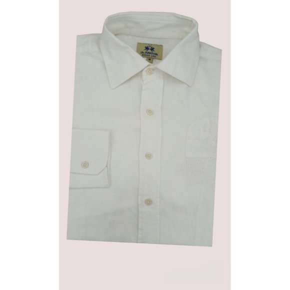 La Martina Other - LA MARTINA Solid White Linen Long Sleeve Shirt Size M EC